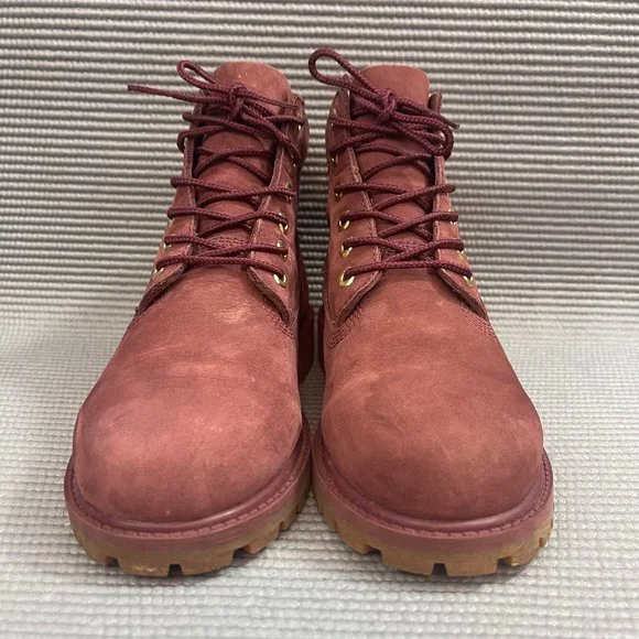 Timberland Youth Kids Size 2 Classic 6 inch Burgundy Red Premium Leather Boots - Picture 6 of 12